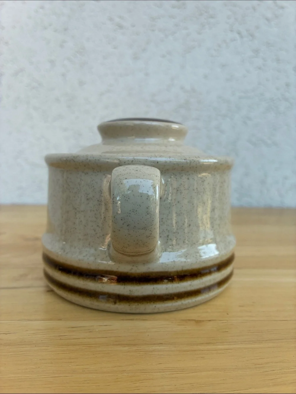 Vintage Stoneware Sugar Bowl speckled cream with Brown 2 handled, made in Japan